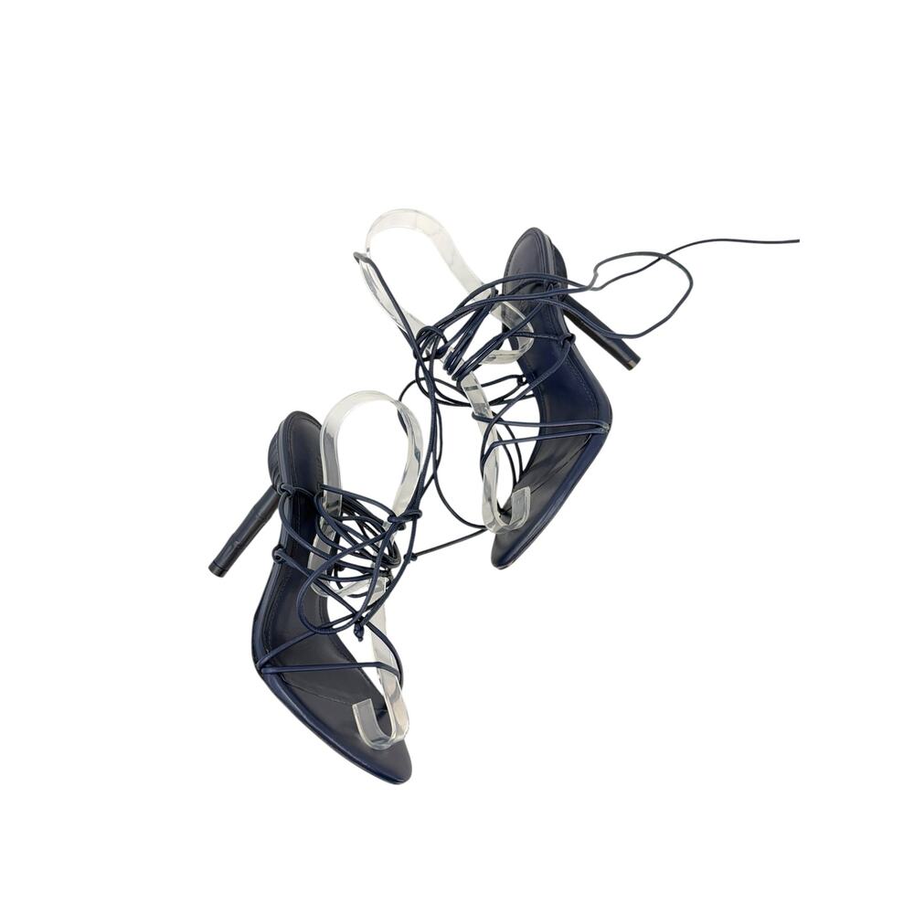 Cult Gaia Soleil Lace Up Strappy‎ Bamboo Heel Sandals Navy Blue EU 36 US 6